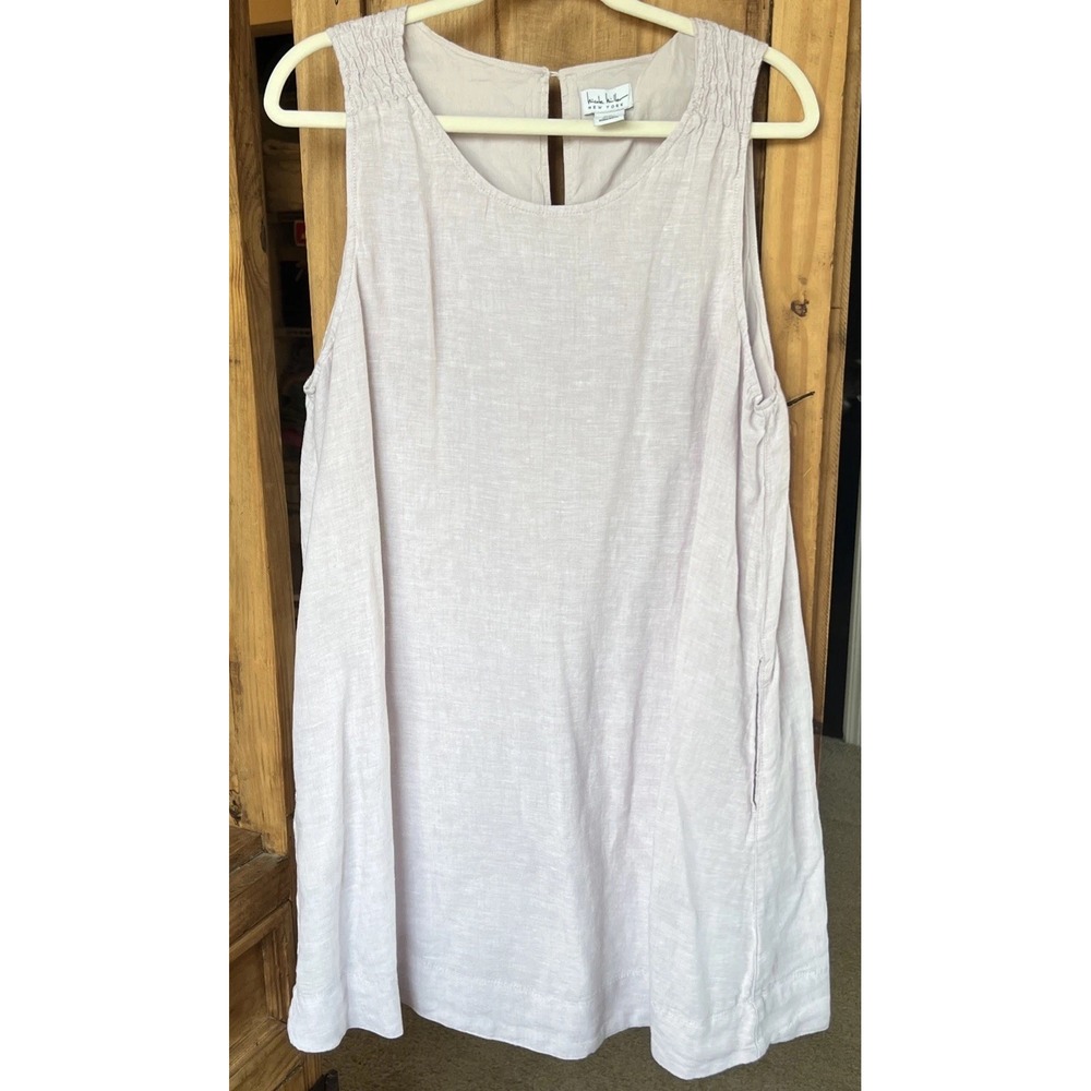 Nicole Miller Women's 100% Linen Sleeveless Dress Size XL W/Pockets Scoop Neck